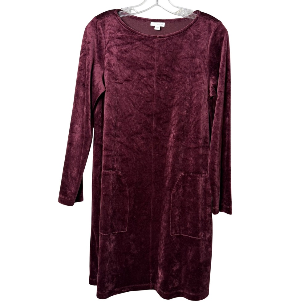 Pure Jill Velvet Dress Womens Small Burgundy Long Sleeve Pima Cotton Pocket Luxe